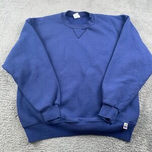 VTG Russell Athletic Sweatshirt Mens Large Blue Blank Made in USA Crewneck
